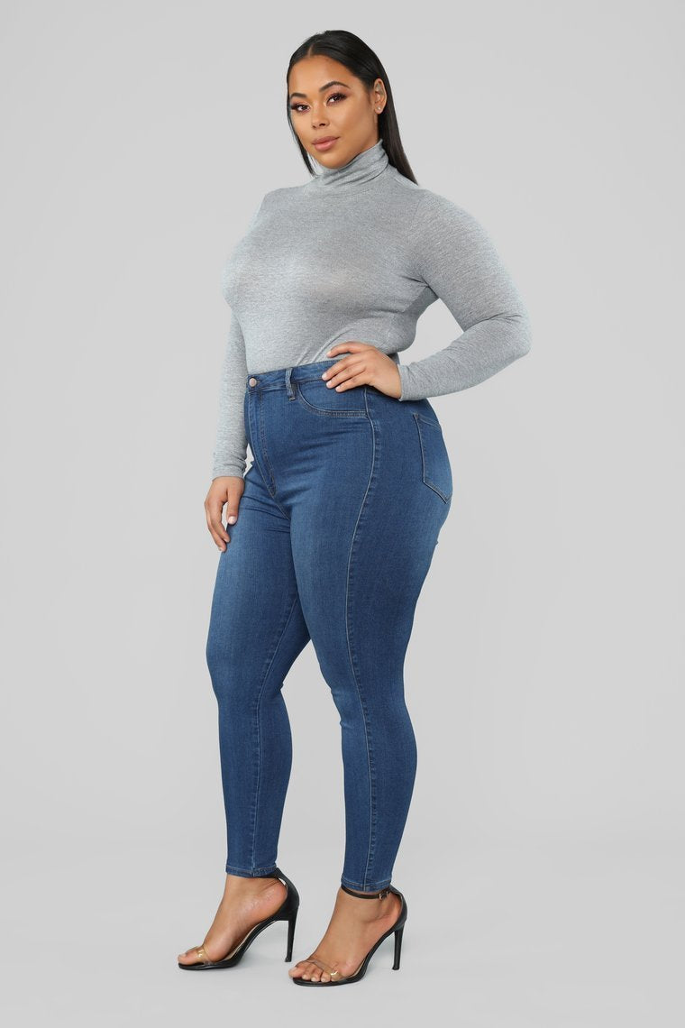 Classic High Waist Skinny Jeans Shorter Length - Medium Wash