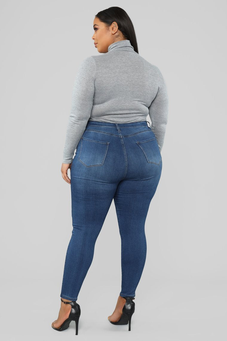 Classic High Waist Skinny Jeans Shorter Length - Medium Wash