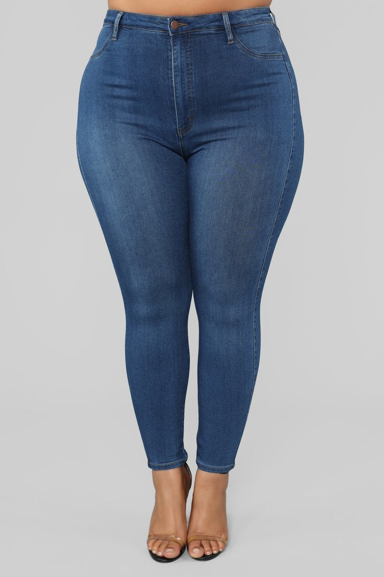 Classic High Waist Skinny Jeans Shorter Length - Medium Wash