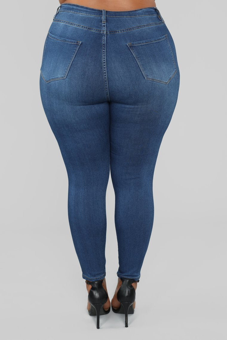 Classic High Waist Skinny Jeans Shorter Length - Medium Wash