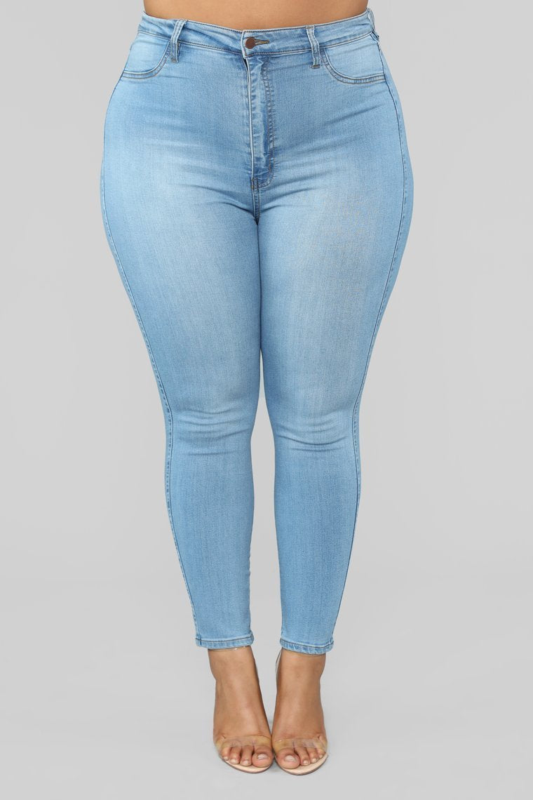 Classic High Waist Skinny Jeans Shorter Length - Light Wash