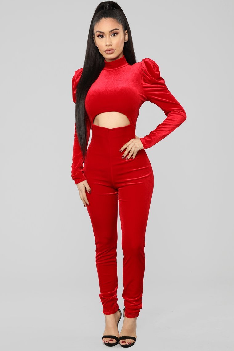 High Standards Velvet Jumpsuit - Red
