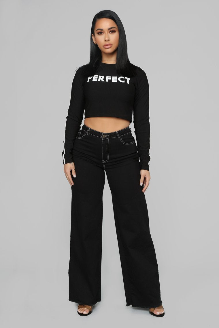 Perfect Catch LS Crop Top - Noir