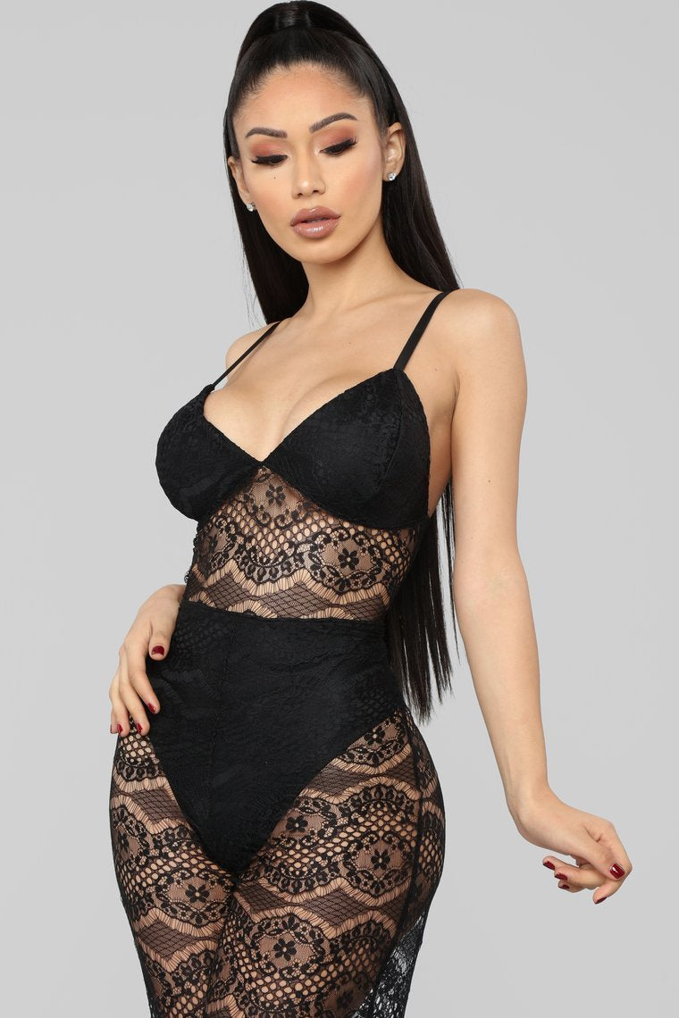 Just One Night Lingerie Jumpsuit - Black