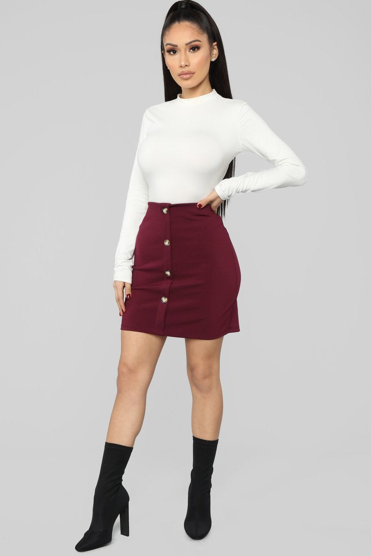 So Buttoned Up Skirt - Burgundy