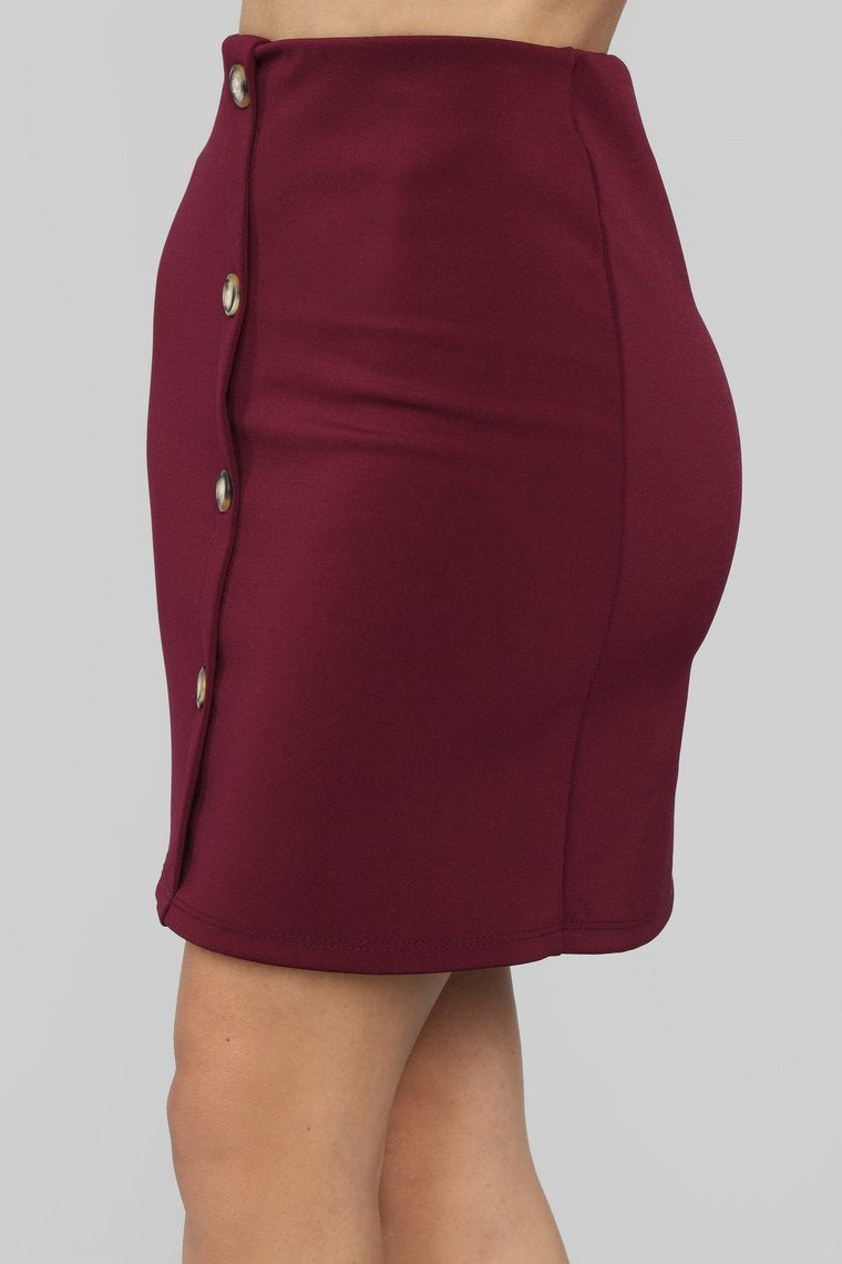 So Buttoned Up Skirt - Burgundy