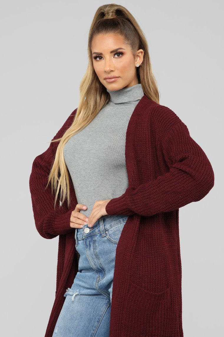 Can We Talk Cardigan - Burgundy