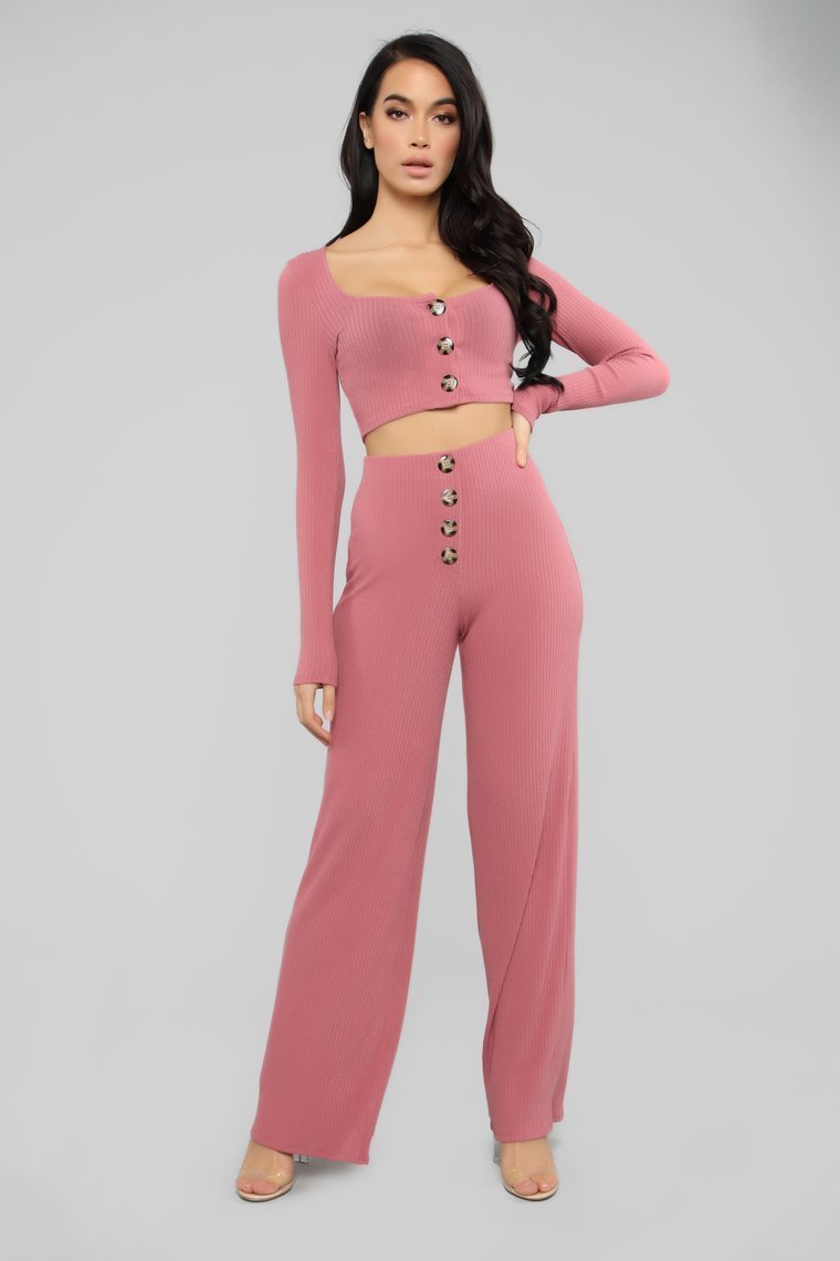 Snuggle Up To Me Pant Set - Mauve