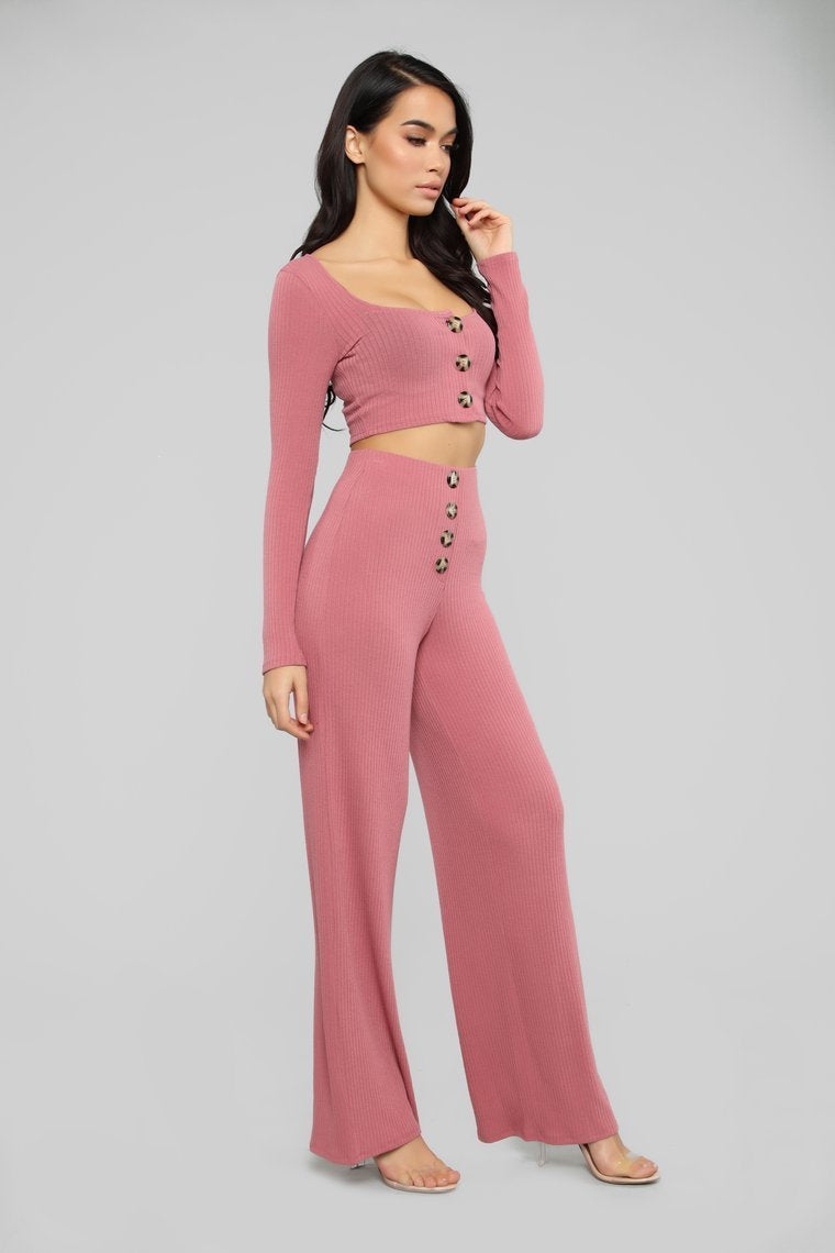 Snuggle Up To Me Pant Set - Mauve