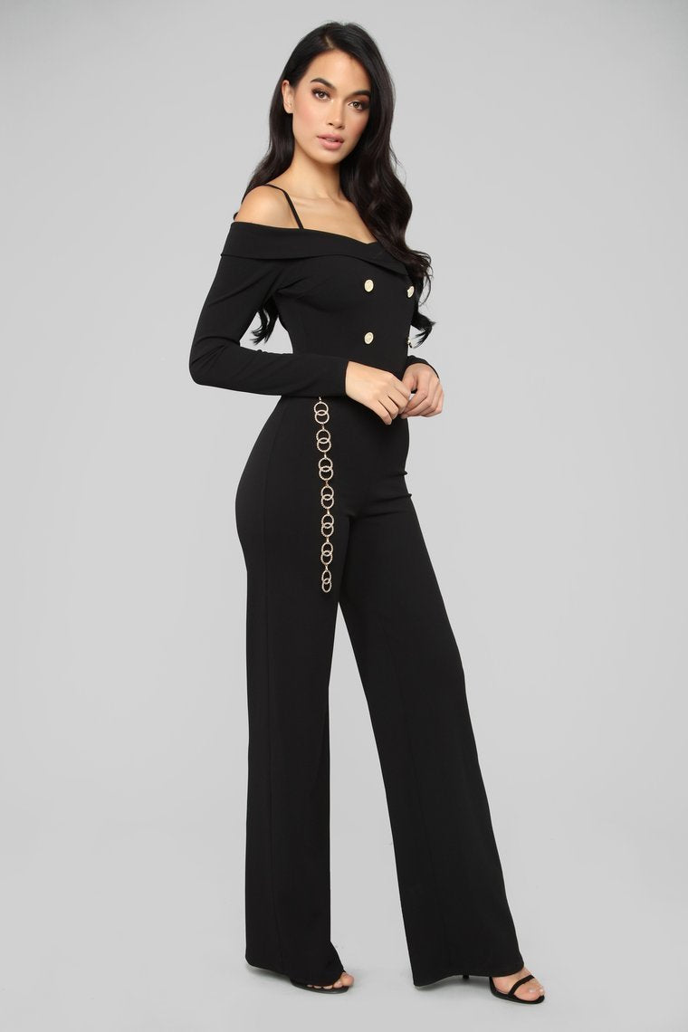 Strictly Business Tuxedo Jumpsuit - Black
