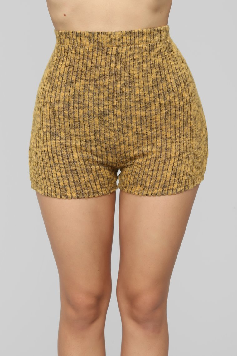 Ask Heather Ribbed Short Set - Mustard