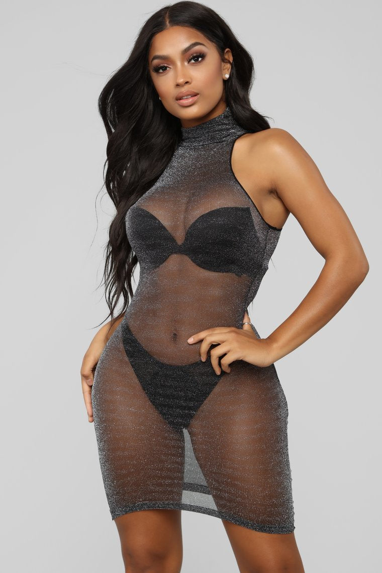 Robe lingerie polonaise et shine - Noir/Argent