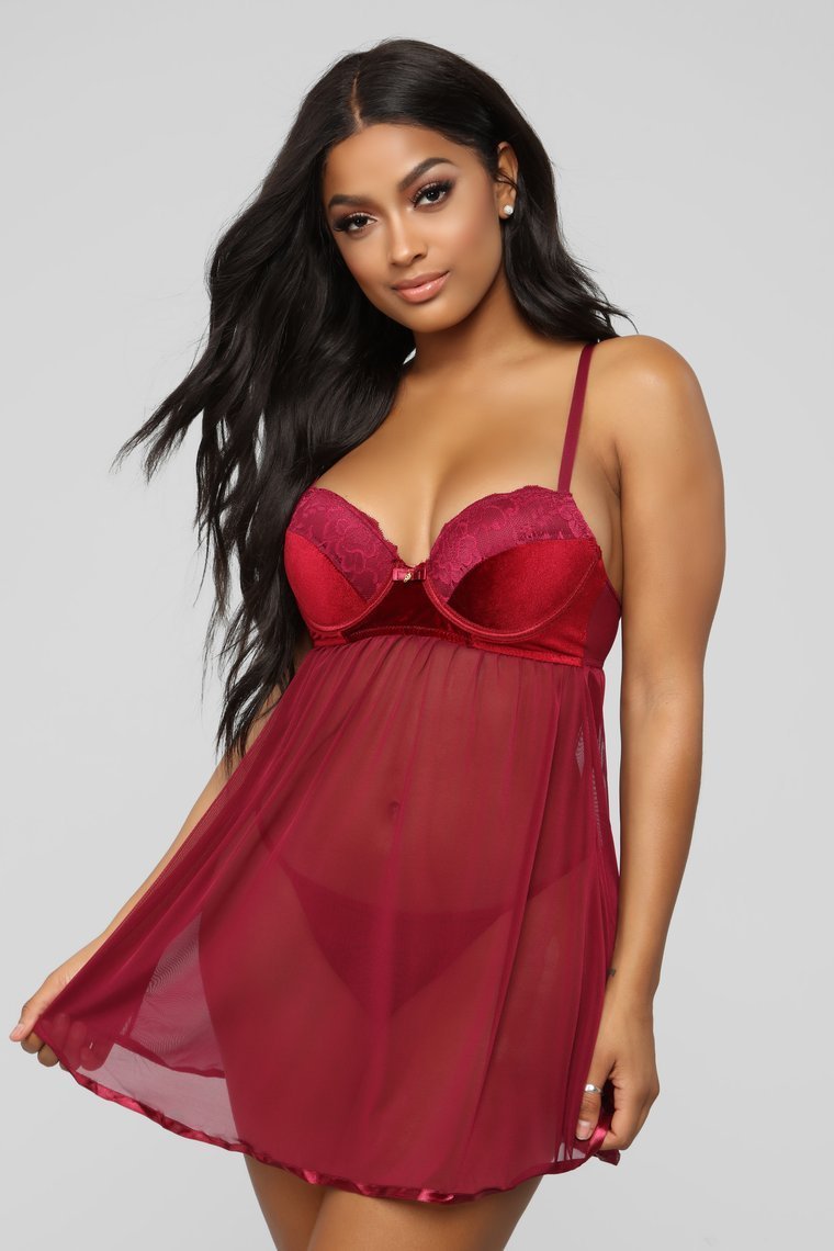 Love You Forever Baby Doll 2 Piece Set - Wine