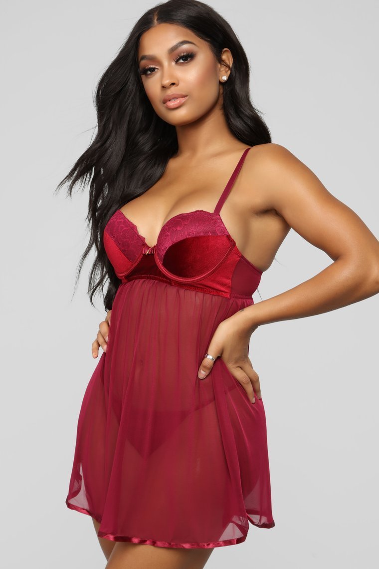 Love You Forever Baby Doll 2 Piece Set - Wine