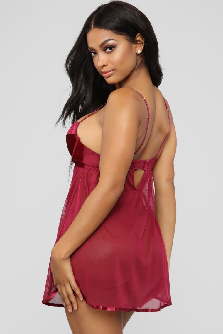 Love You Forever Baby Doll 2 Piece Set - Wine