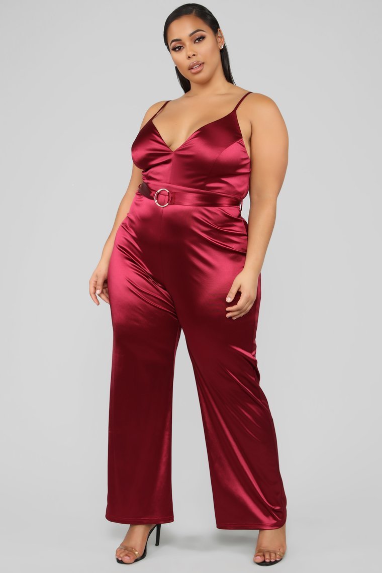 This Is Everything Satin Jumpsuit - Burgundy