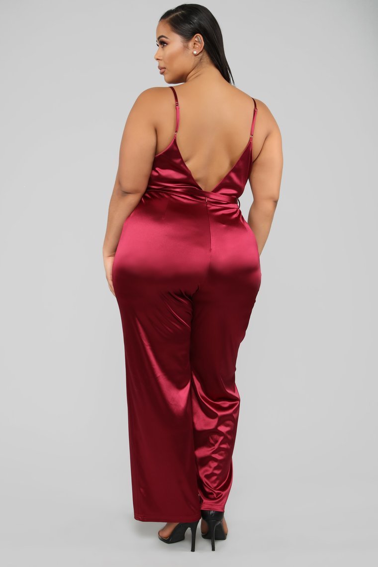 This Is Everything Satin Jumpsuit - Burgundy