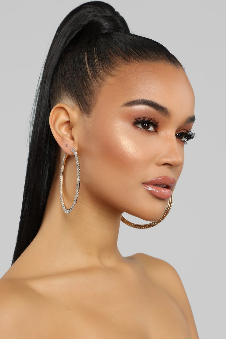 Double Shine Time Hoop Earrings - Gold