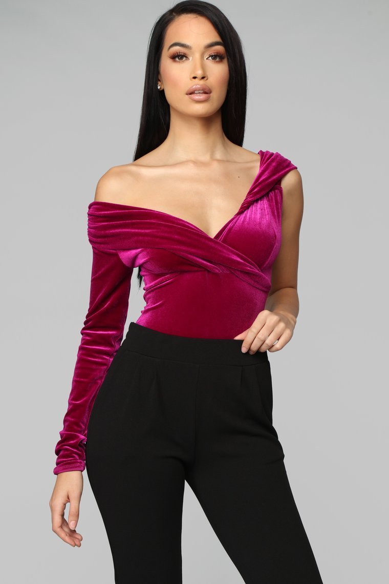 Making Headlines Velvet Bodysuit-Violet