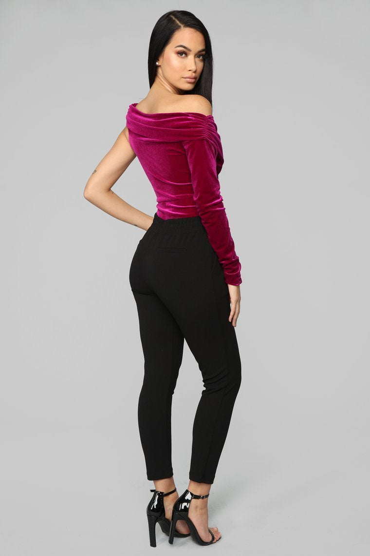 Making Headlines Velvet Bodysuit-Violet