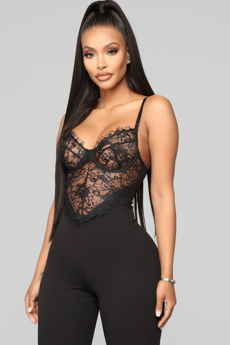 Just A Hint Lace Jumpsuit - Black