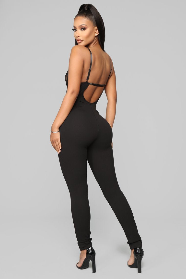 Just A Hint Lace Jumpsuit - Black