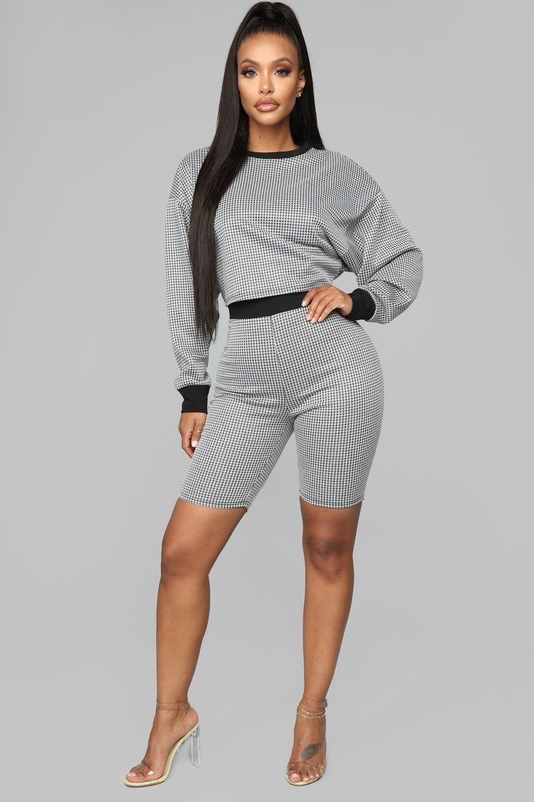 Gimme Me Print Houndstooth Short Set - Black/Combo