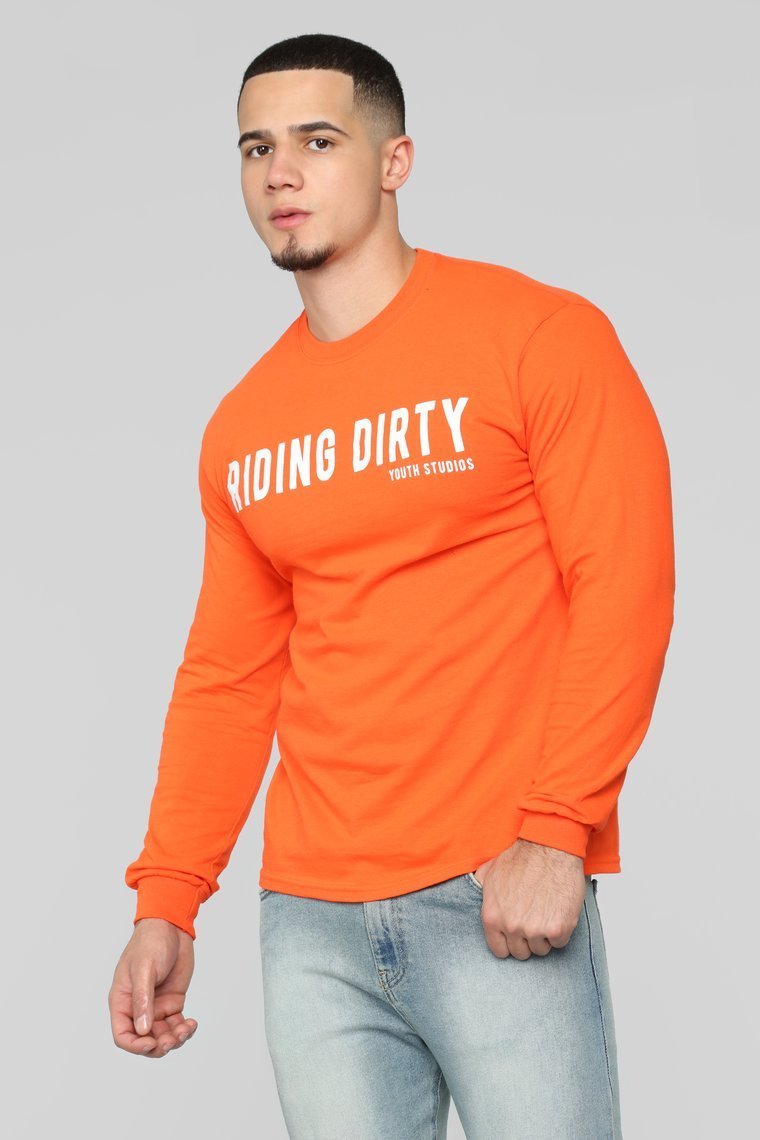 Riding Long Sleeve Tee - Orange/White