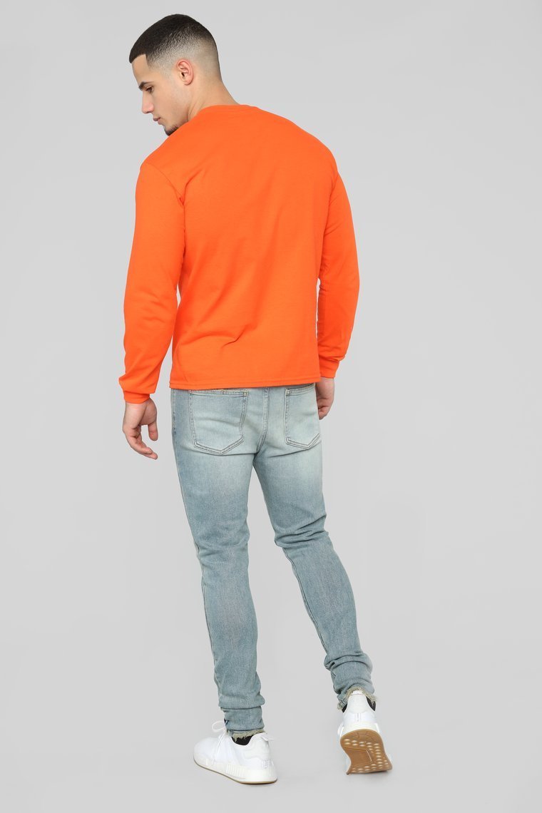 Riding Long Sleeve Tee - Orange/White