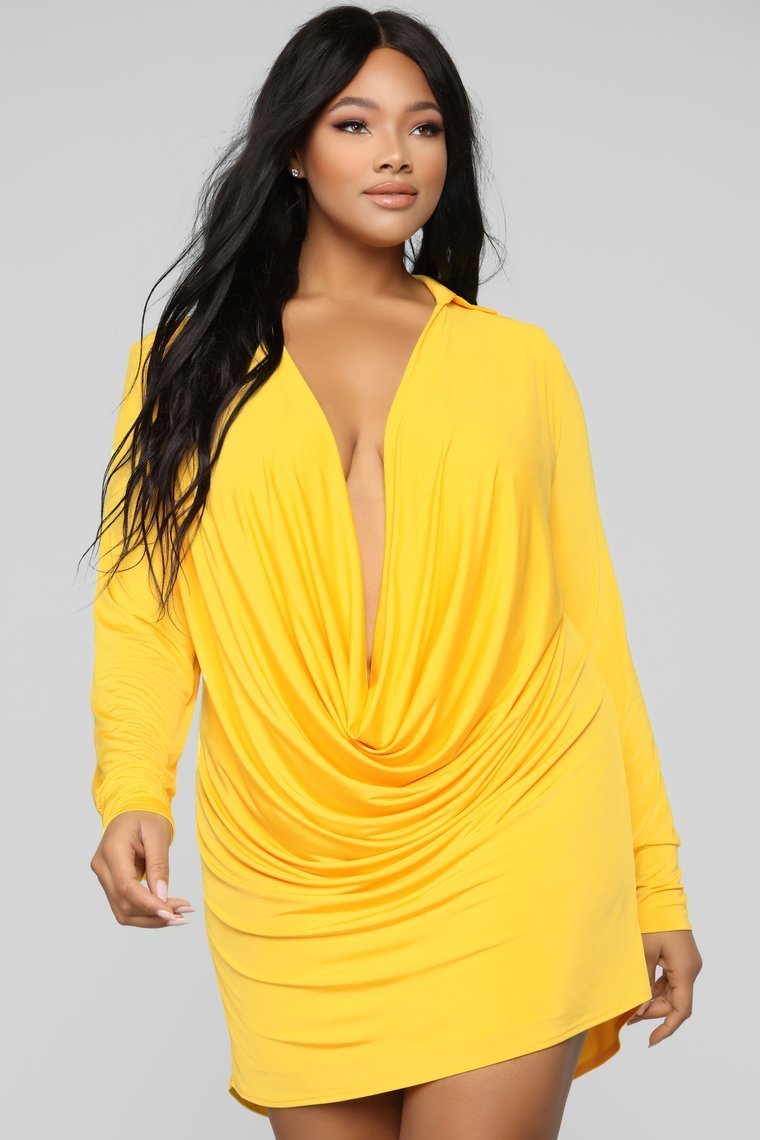 Slay The Night Cowl Neck Dress - Yellow
