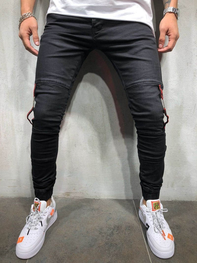 STRIPED JOGGER JEANS ELASTIC ANKLE RING DETAIL 3929