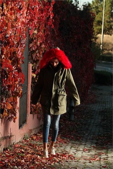 Kadın Kapşonlu Haki Parka (PAVELINA)