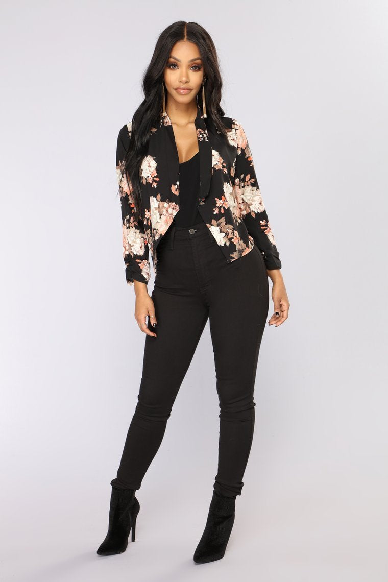 Meet You There Floral Jacket - Black/Floral