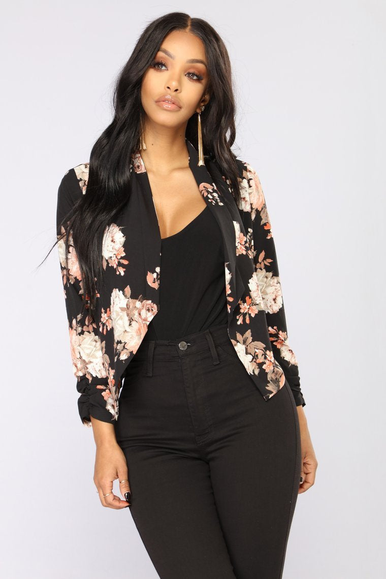 Meet You There Floral Jacket - Black/Floral