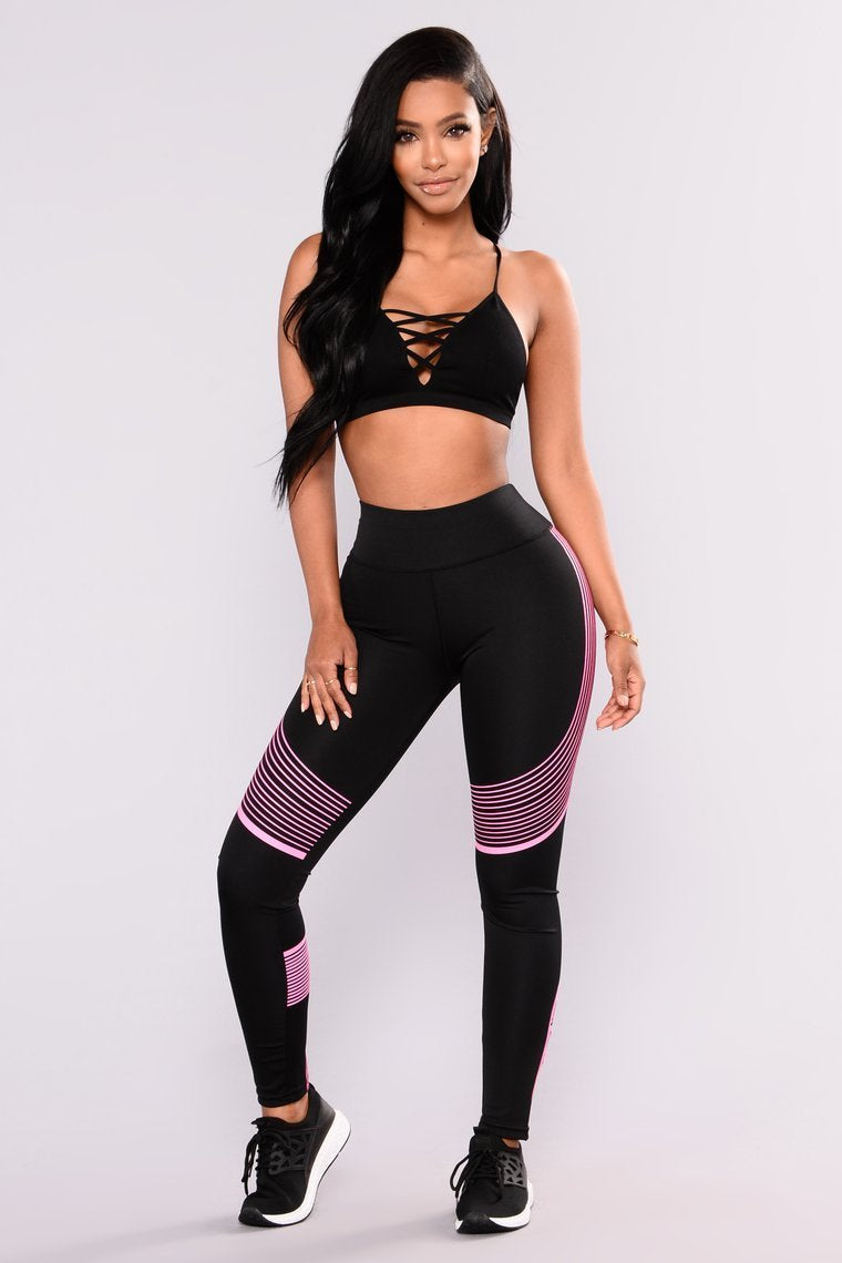 Run Hard Active Leggings - Black/Pink