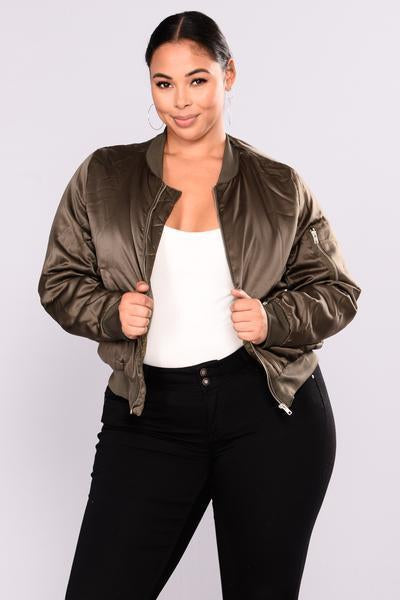 Shay Satin Bomber - Olive