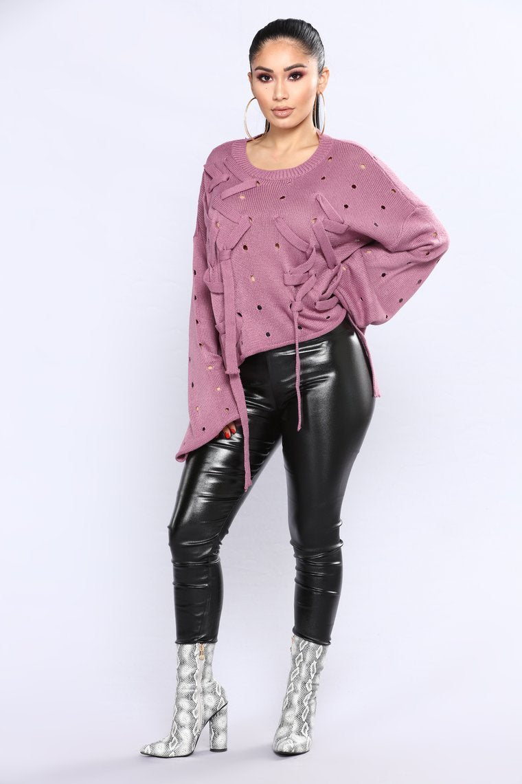 Criss Cross Me Sweater - Mauve